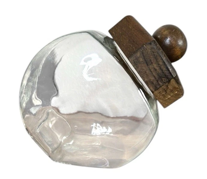 Clear Glass Storage Jar Wood Lid Modern Rustic Kitchen Apothecary Decor
