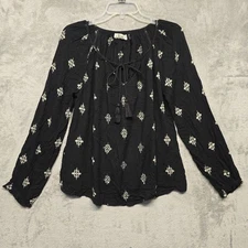 Velvet By Graham Spencer Top Womens Sz Small Black Beaded Boho Peasant