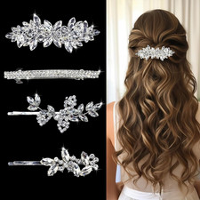 4 Pieces Rhinestone Hair Clips Leaf Wedding Hair Pins Crystal Bobby Pins Silver