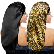 2 Pieces Long Silky Satin Sleep Bonnet for Curly Hair, Long Dreadlocks and Braid