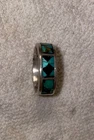 Vintage Navajo Sterling Silver Turquoise Ring Onyx Inlay