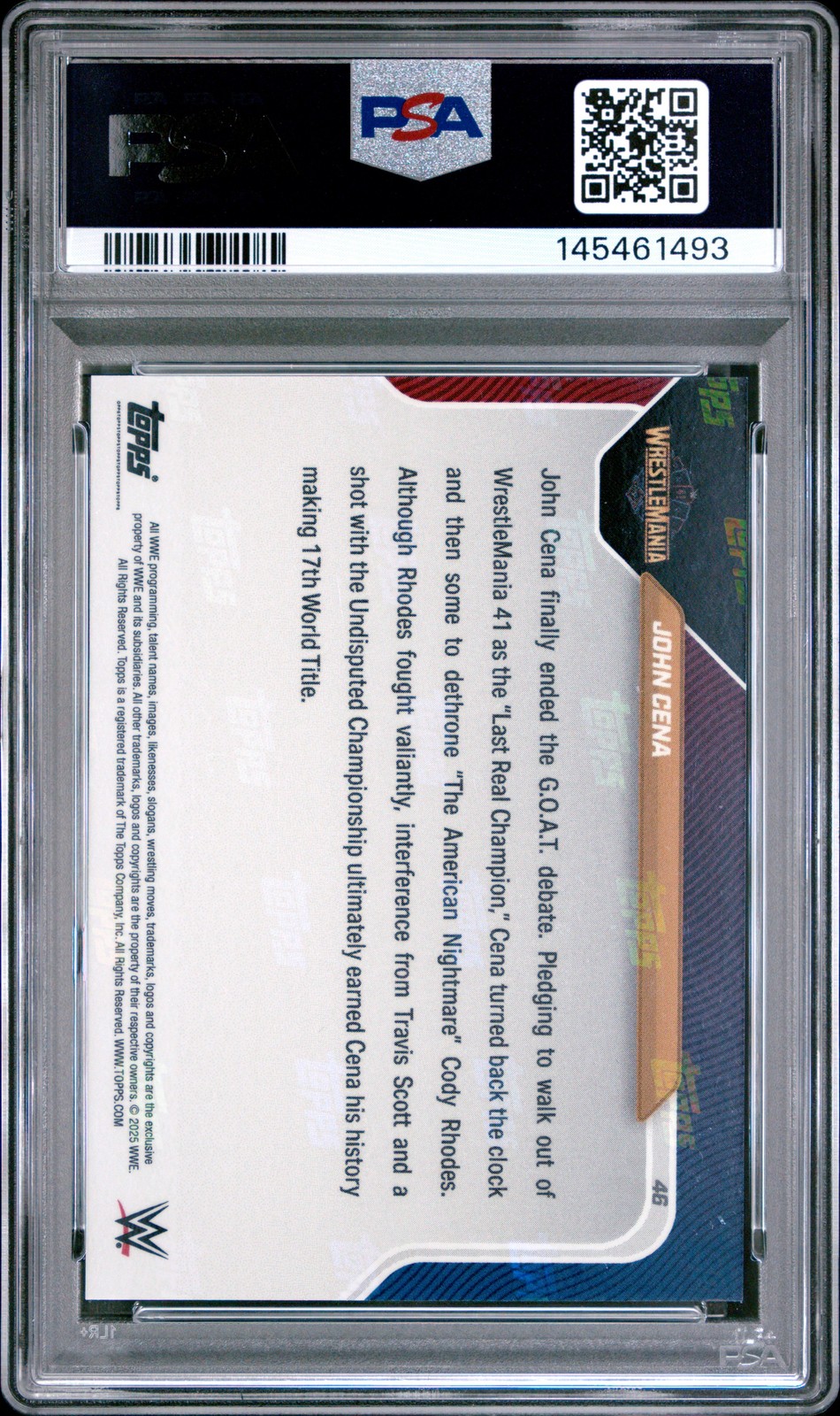 2025 TOPPS NOW WWE #46 JOHN CENA PSA 8 view 2