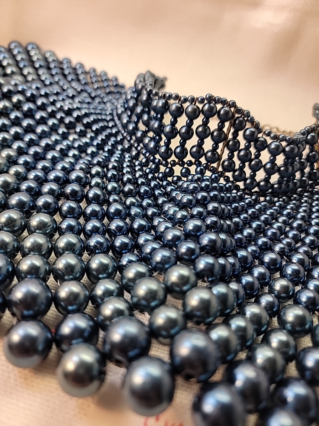 Midnight Blue Beaded Collar Statement Necklace - image 1