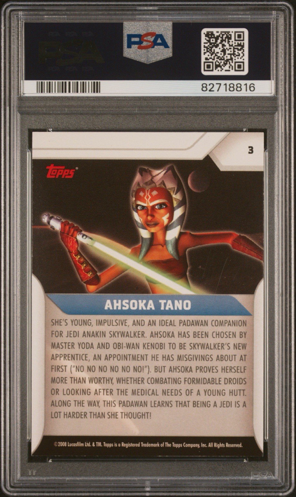 2008 Topps Star Wars: The Clone Wars Ahsoka Tano #3 Rookie Card PSA NEAR MINT 8 view 2