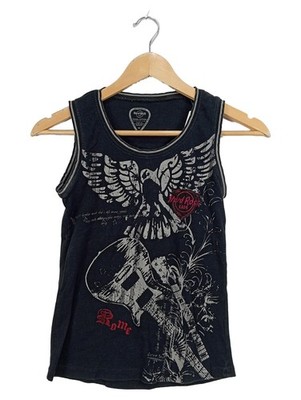 Hard Rock Cafe Top Rome Eagle Guitar Print Damen Gr. 38 Schwarz Vintage