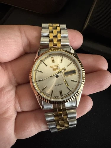 seiko 5 automatic Two Tone Jubilee mens watch vintage - FOR REPAIR NOT WORKING