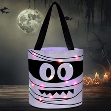 Halloween Trick or Treat Candy Bags LED Light Up Pumpkin Bucket, Large, White