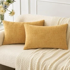 MIULEE Soft Gold Chenille Solid Dyed Pillow Covers- 12x20 Inch Pack of 2