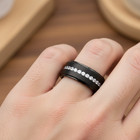8mm Black Titanium Wedding Ring – CZ Eternity Inlay brushed Stepped Band — photo 6