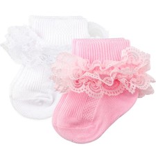 Baby Girls Socks Eyelet Ruffle Frilly Lace Summer Thin Dress Socks for Newbor...