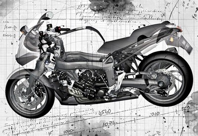 Line Tech Zeichnung BMW K 1300 S K40 Motorrad Klassiker Cutaway Kunst Poster Druck