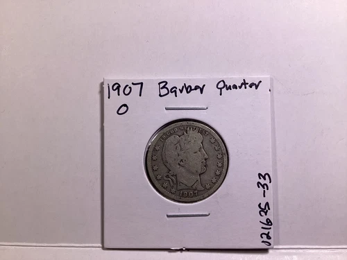 1907 O Barber 90% Silver Quarter Coin from New Orleans Mint 021625 33tk