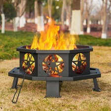 32 Inch Octagonal Outdoor Wood Burning Fire P...