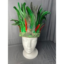 Indian Red and Green Feather Headband One Size NIP