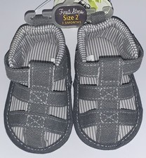 First Steps Infant Baby Canvas Fisherman Sandals Size 3-6 Months Gray W/Plaid