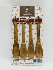 Pumpkin Enamel Wood Spoons Set Of 4 Fall Autumn Country Farmhouse Modern Holiday