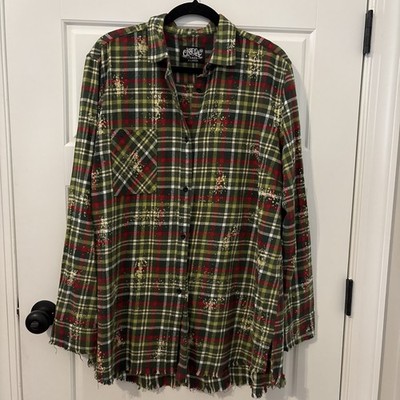 One24 Rags Boutique Brand Button Up Bleached Flannel - XLarge - Item953