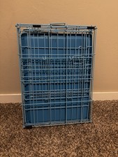 Blue Steel Wire Medium Dog Crate Folding Portable Kennel with Plastic Tray.