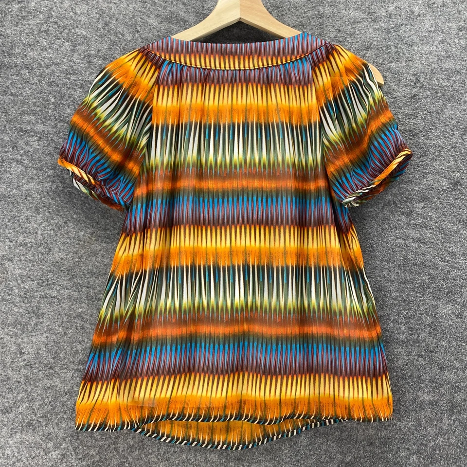 Rebecca Malone Blouse Women PS Petite Orange Striped Tasseled Cold Shoulder - Image 2 of 4