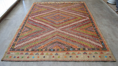 6x8 Rug Turkish Flat Weave Rug Braided Cotton Kilim Vintage Oushak Rug 6'4x8'4''