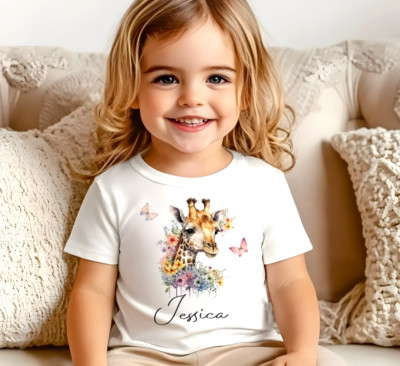 Personalisiertes Giraffen Design Kinder T-Shirt, Qualität Kleinkind Top T-Shirts, Kinderkleidung