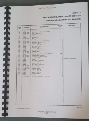 ASTON MARTIN - DBS SALOON FROM DBS/5000 - PARTS MANUAL CATALOGUE 