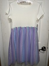 Wonder Nation Girl's Cream Short Sleeve Multicolor Tutu Dress Size XL 14-16 NEW