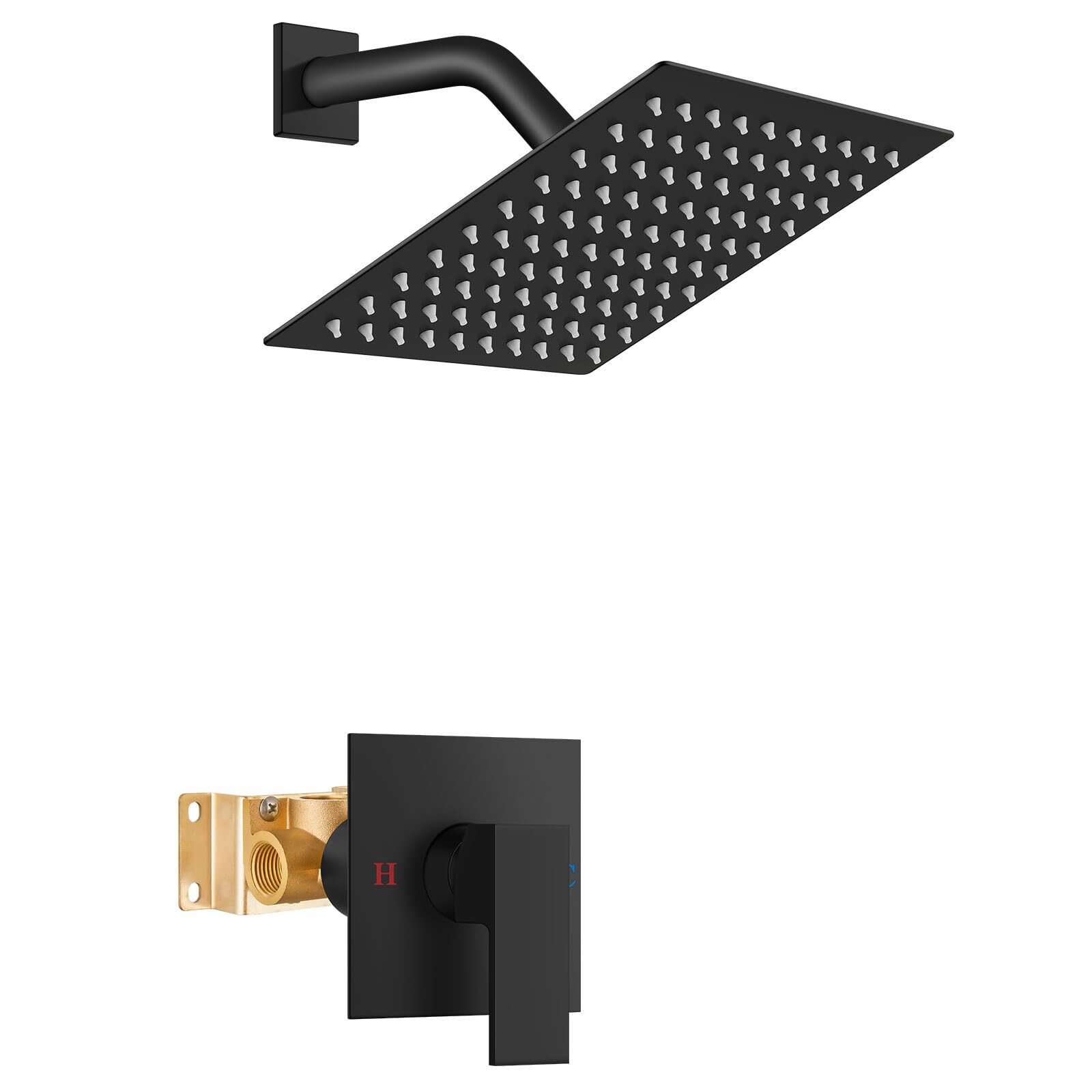 8-Inch Square Shower Faucet Set with Rain Showerhead for Modern Bathrooms