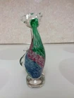 Murano Art Glass Blue, Green and Red Swirl Cat Figurine 7" tall, Made in Italy