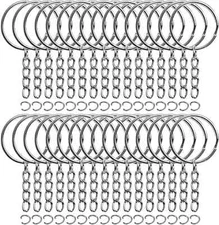 50PCS Bulk Keychains Set, Split Keychains Rings with Chain 1 inch, Key Rings,