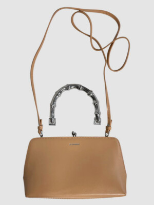 Jil Sander Women's Beige Goji Metal Bamboo Leather Top-Handle Mini Saddle Bag