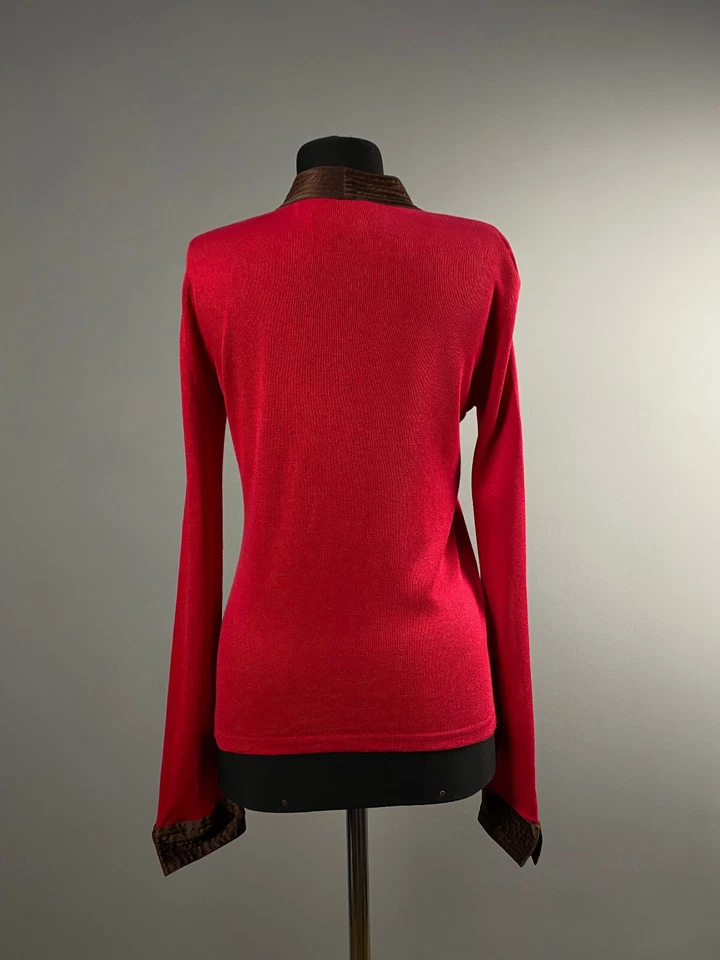 Cárdigan Suéter Jersey Shanghai Tang Mujeres Rojo Marrón Seda Algodón Cierre Rana S Foto 4 de 4