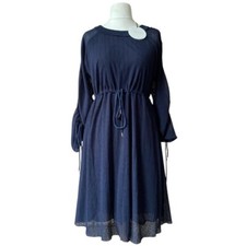 See by Chloe Womens Navy Blue Lined Tie Loose Blouson Dress Oversized XS