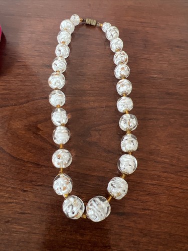 VTG VENETIAN MURANO ITALY White GOLD FLECKS GLASS BEADS NECKLACE 16” JB - Picture 5 of 5