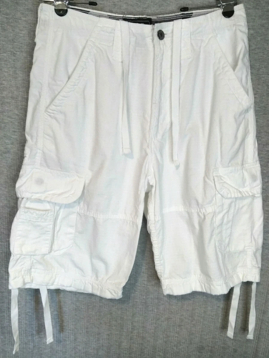 CSG Men s Cargo Shorts Size 32 White Drawstring Zipper 7 Pockets Cotton