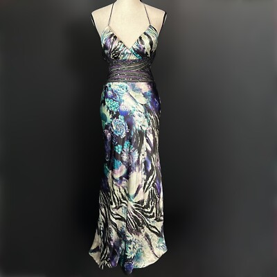 Vintage Deadstock Cache Evening Gown Prom 2000s Y2k Sequin Beaded Backless Satin