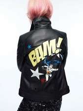 Zara Rare Wonder Woman Black Leather Oversize Biker Jacket Small Uk 6-8 Bnwt