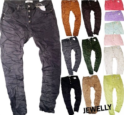 14 Farben JEWELLY Damen Jeans Hose Baggy Knöpfe Denim stretch 34,36,38,40,42 NEU