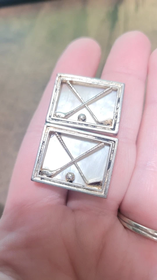 De colección SWANK Hierros de Golf y Gemelos de Pelota Madre Perla Cruzados Palos y Pelota Foto 2 de 4