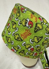 Men/Women Surgical Scrub Cap Lined Holiday Christmas Ugly Green Guy 100 Cotton