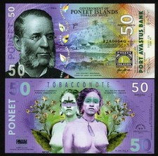 Islas Poneet, 50 Kasutu, billete de tabaco, gemelos de tabaco POLYMER 2020, tipo 3 F