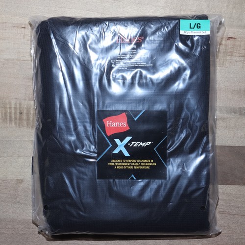 New Large Black Hanes X-Temp Boys Thermal Rib Knit Set Includes Top & Bottom - Picture 4 of 7