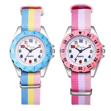 Boy Girls Time Teacher Colorful Round Sport Analog Quartz Kids Watch Nylon Strap