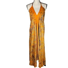 Caravan Boho Chic One Size Fits Most Halter Maxi, Orange/Blue, OS