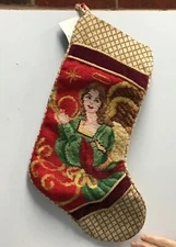 C & F enterprises Christmas stocking Angel needlepoint red gold 441991101