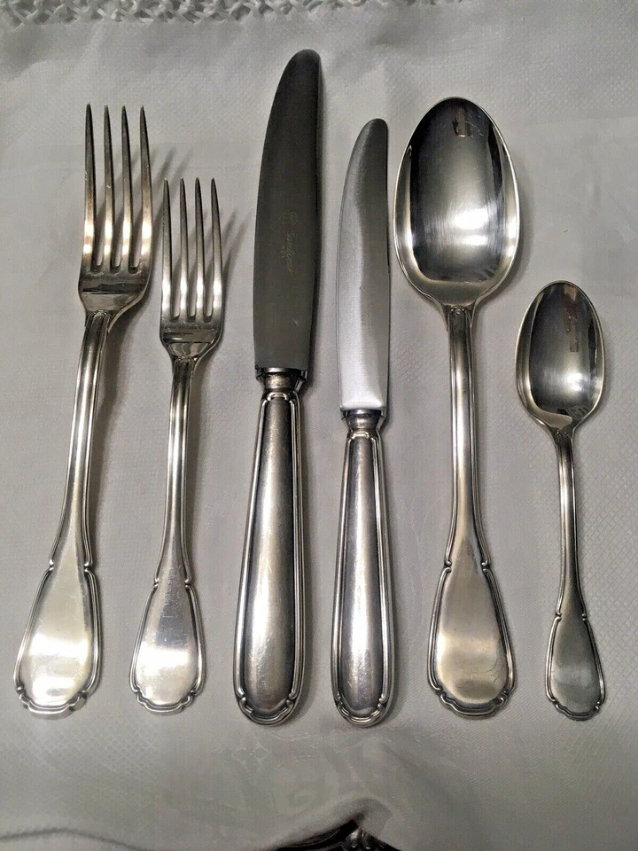 36pz Sambonet Baroque placcato argento servizio 6 coperti+frutta e thè - Immagine 4 di 4