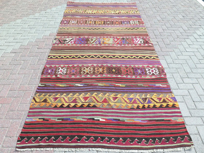 Vintage Turkish Kilim, Wool Carpet, Large Rugs, Floor Rug, Floor Kelim 65''x143''