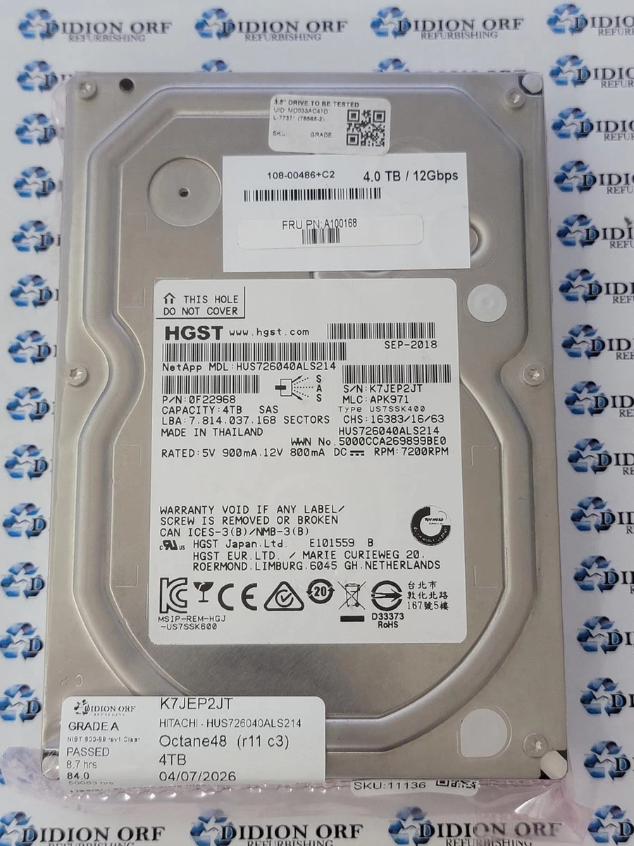Hitachi Internal Hard Disk Drives 4 TB Storage Capacity for sale