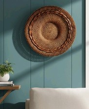 Round Woven Basket Boho Beautiful Raatan Wide Rim Wall Hanging Decorative