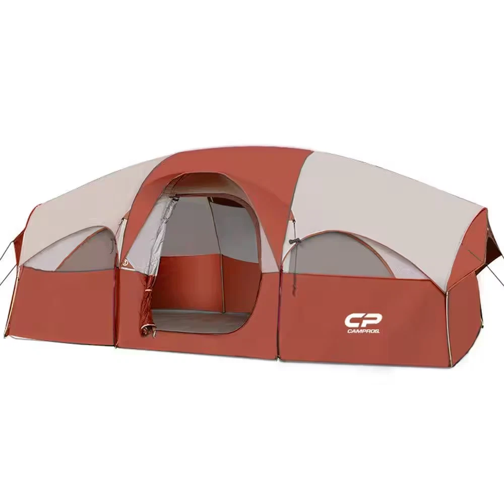 8-Person Red Polyester Weather Resistant 5 Large Mesh Windows Family Tent Outdoo